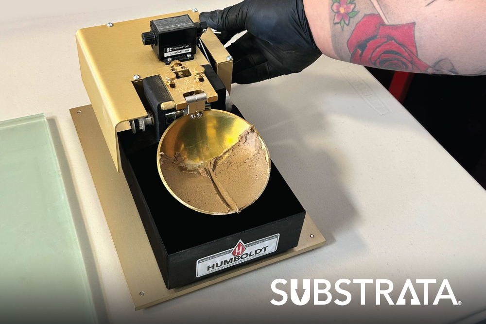 Soil testing technician performing an Atterberg limits test