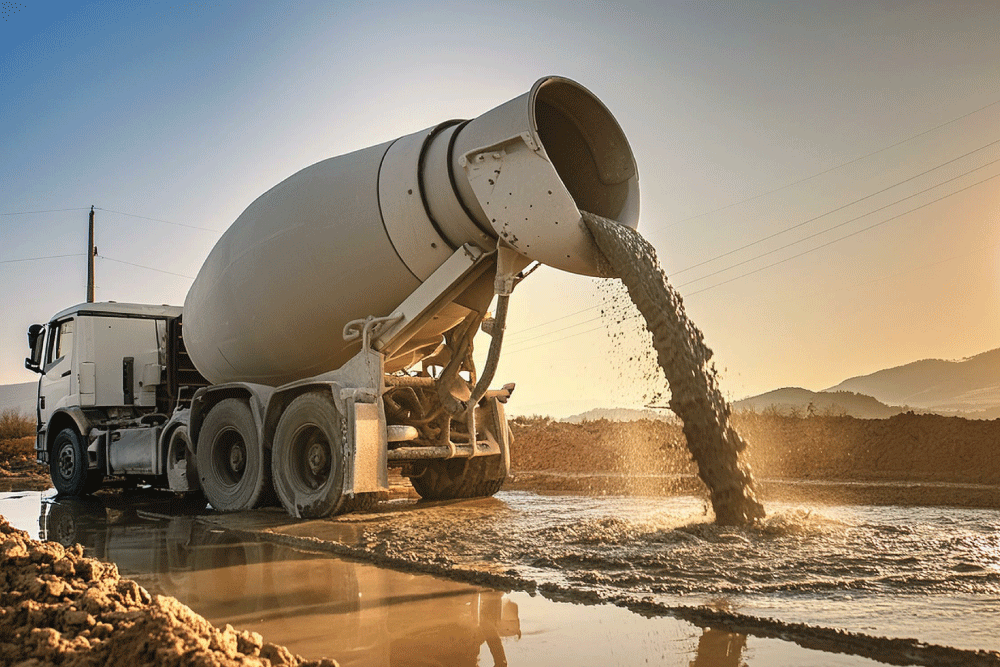 Mixer truck pouring cement-based concrete