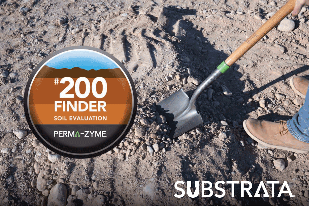 #200 finder soil logo on dirt where someone is collecting a soil sample