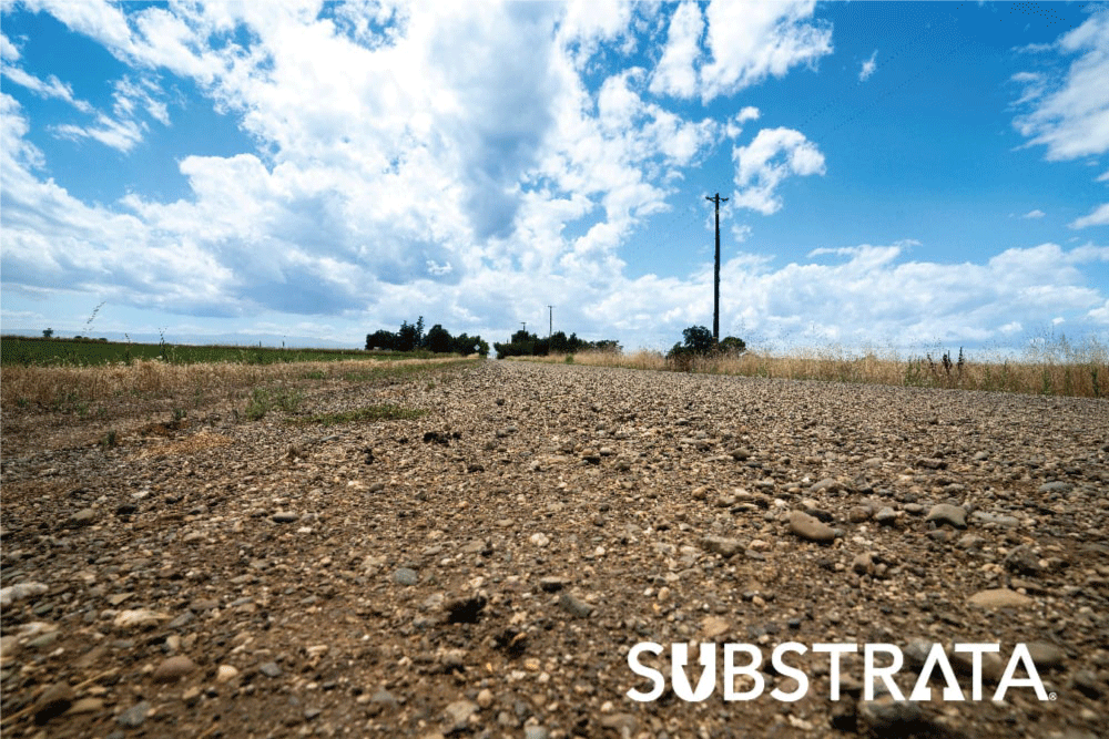 Close-up of a rural gravel road surface