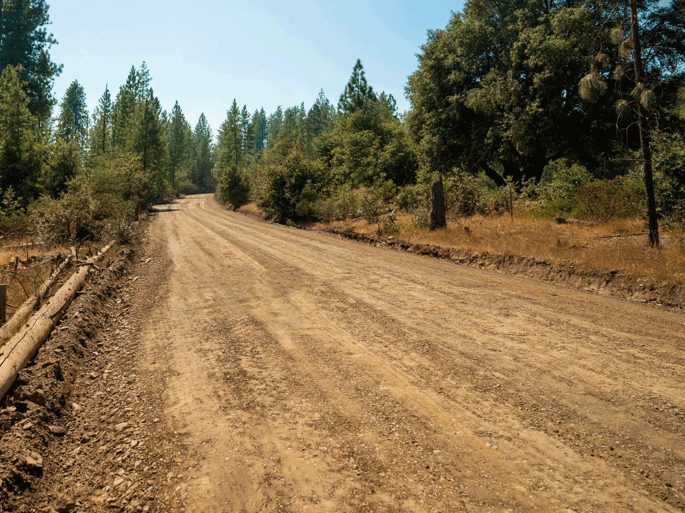 Side view of completed Perma-Zyme stabilized road in Mariposa County