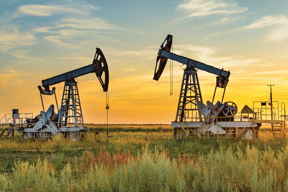 Oil pumpjacks at work on the plains