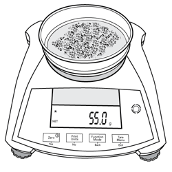Sieve test collector pan on scale