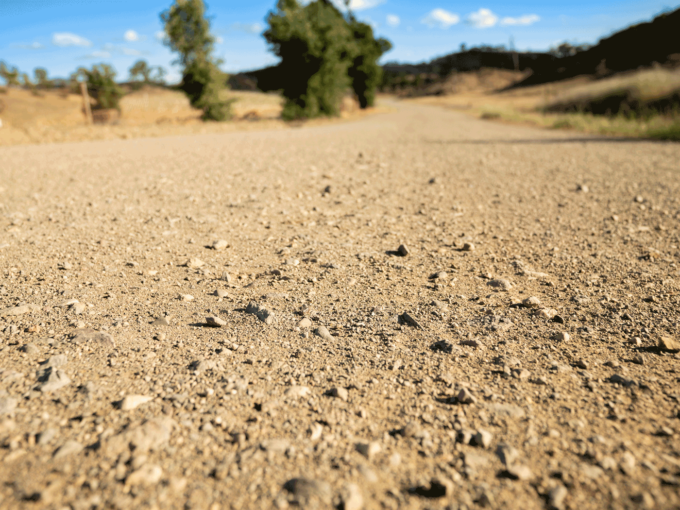 Extreme close-up view of Lake County road showing road surface condition with Perma-Zyme treatment