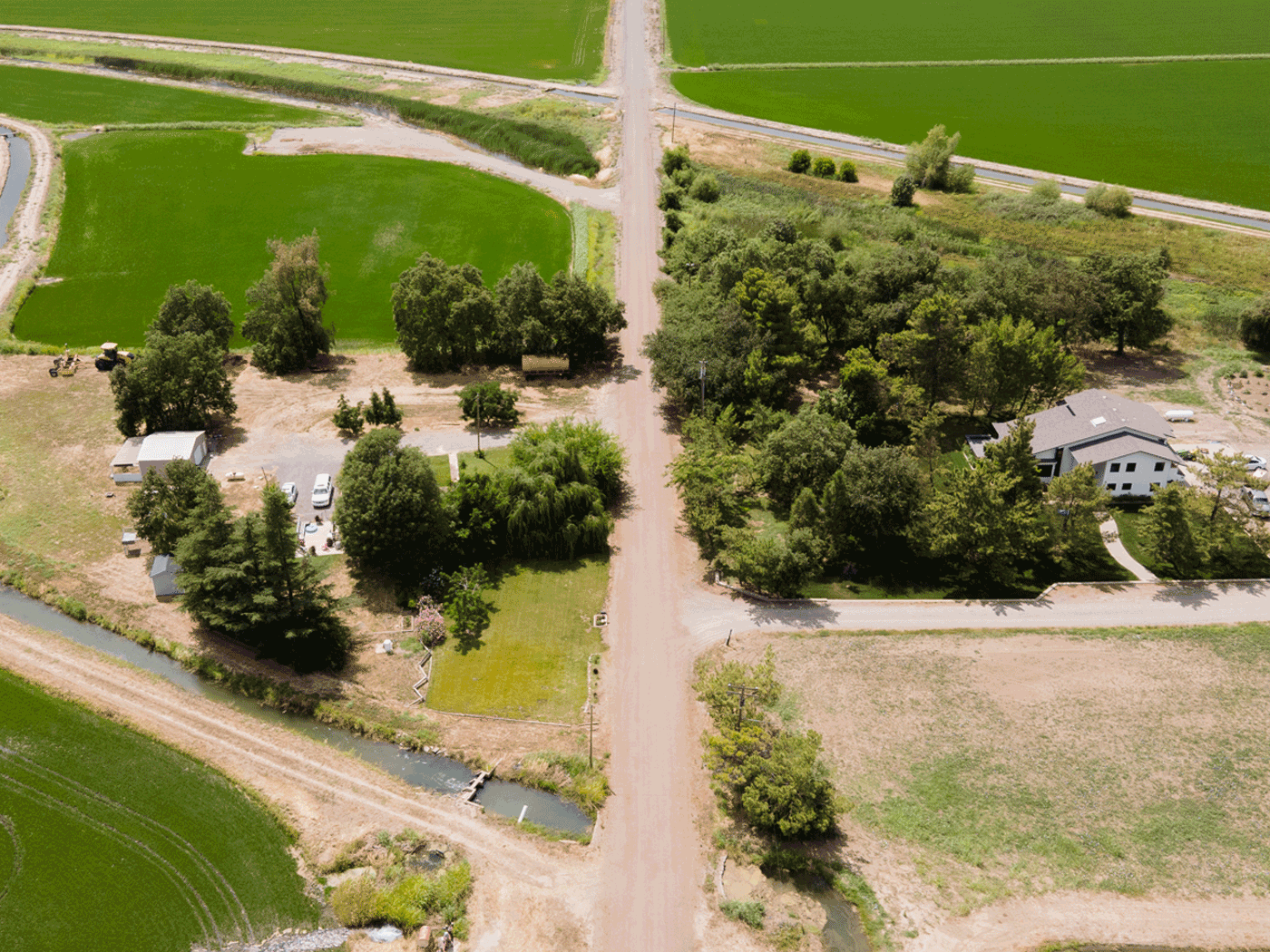 Aerial full view showing completed stretch of Princeton road treated with Perma-Zyme