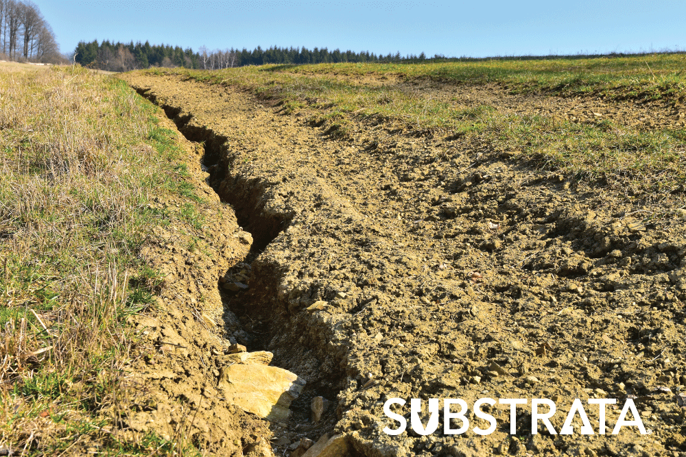 Eroded area alongside a field