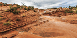 Image of a flash flood in a gully