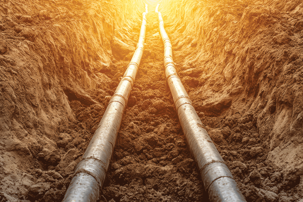 Utility pipelines running through a ditch