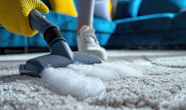Person cleaning carpet as they would do with Bacto-Zyme